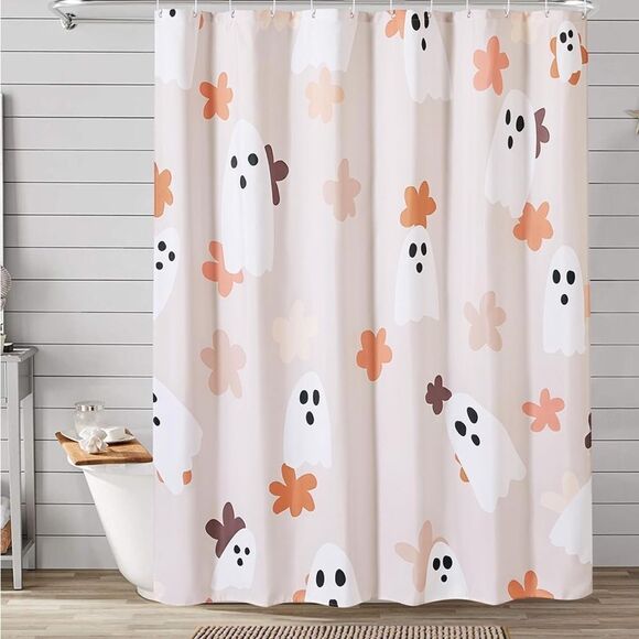 Other - Floral Ghost Bathroom Shower Curtain Set With Hooks,  Heavy Duty Fabric,…